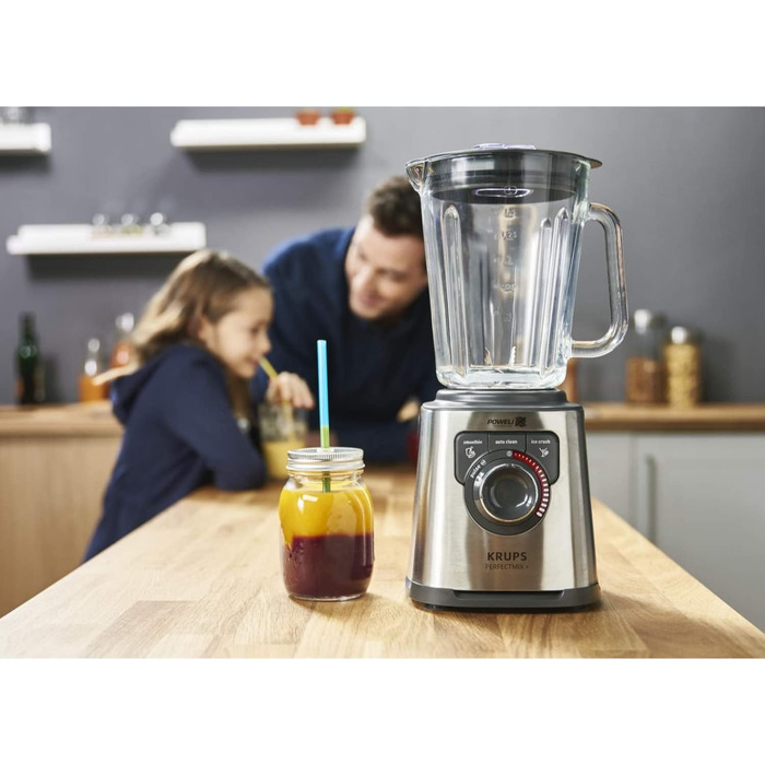 Krups KB403D Perfectmix + High-Performance Blender | 1.200W | 28,000 RPM | 2L Glass Container | 3 Pre-Set Programs | Powelix Technology | Stainless Steel/Dark Grey