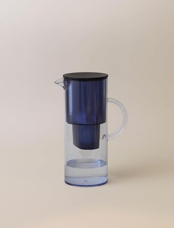 Stelton Water Filter Pitcher EM77 - Compatible with Brita Water Filter Cartridges - Modern Style Plastic Water Pitcher - Reduces Chlorine, Limescale - 2 Liters, Tinted (Blue)