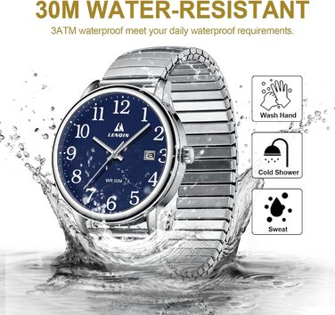 Годинник чоловічий LN LENQIN аналоговий кварцовий з нержавіючої сталі, з датою (блакитний)