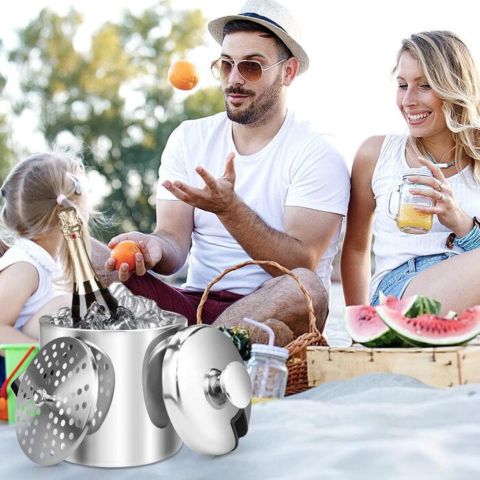 Нержавійна ваза для льоду з кришкою та лопаткою, 3.2L - Ідеально для напоїв та фруктів