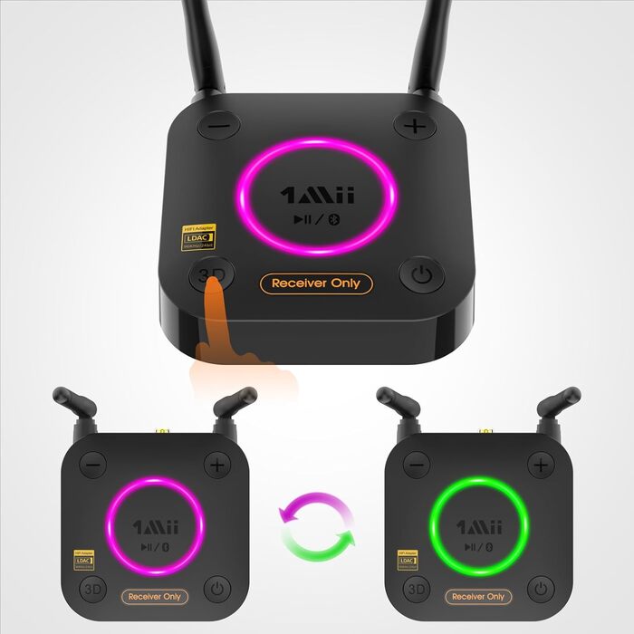 1Mii Bluetooth 5.1 Аудіо Адаптер з Низькою Затримкою aptX, 3D Surround, для Підсилювачів, Ламп, RCA AUX, Оптичний, Коаксіальний