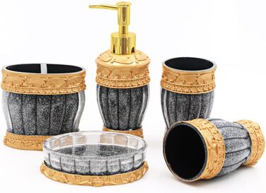 Набір аксесуарів для ванної кімнати LUINT Vintage в червоно-чорному кольорі (5 шт.)