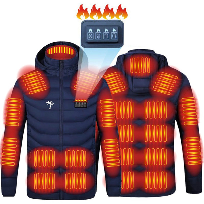 Обогрівальна куртка для чоловіків та жінок з капюшоном, тепла буферна куртка, зимова куртка для активного відпочинку, полювання, мотоцикла, кемпінгу (L, F#blau1)