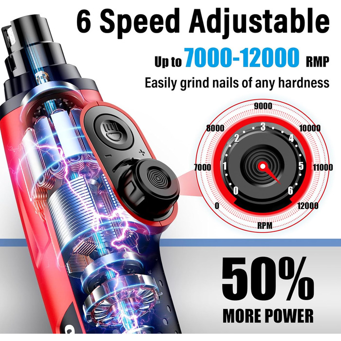 Шліфувальник кігтів для собак Casfuy Smarter Krallenschleifer 6-ступінчатий, з LED-підсвіткою, тихий, перезаряджається, для собак та котів великих, середніх та малих порід