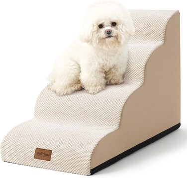 Dog Stairs for Small Dogs 50cm, Pet Stairs for Bed made of High-Density Sponge, Dog Stairs Dog Ramp with Washable Cover and Non-Slip Bottom, 40x72x50cm, 4 Steps, Beige