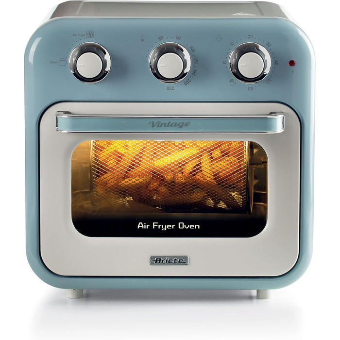 Фритюрниця та духовка Ariete Vintage 2в1, 1400 Вт, 16 л, з аксесуарами, таймер 60 хв, подвійне скло, блакитна