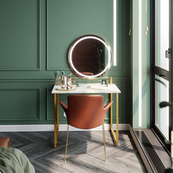 Комп'ютерний стіл Coleshome 32 дюйми (81.3 см) - білий мармур, золоті ніжки, для дому/офісу/студентів