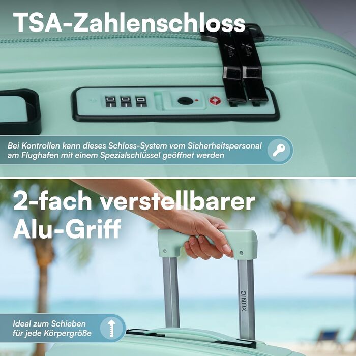 Валіза Xonic® Hartschalenkoffer M, 40 л: міцний корпус, подвійні колеса 360°, TSA-замок, колір м'ятно-зелений