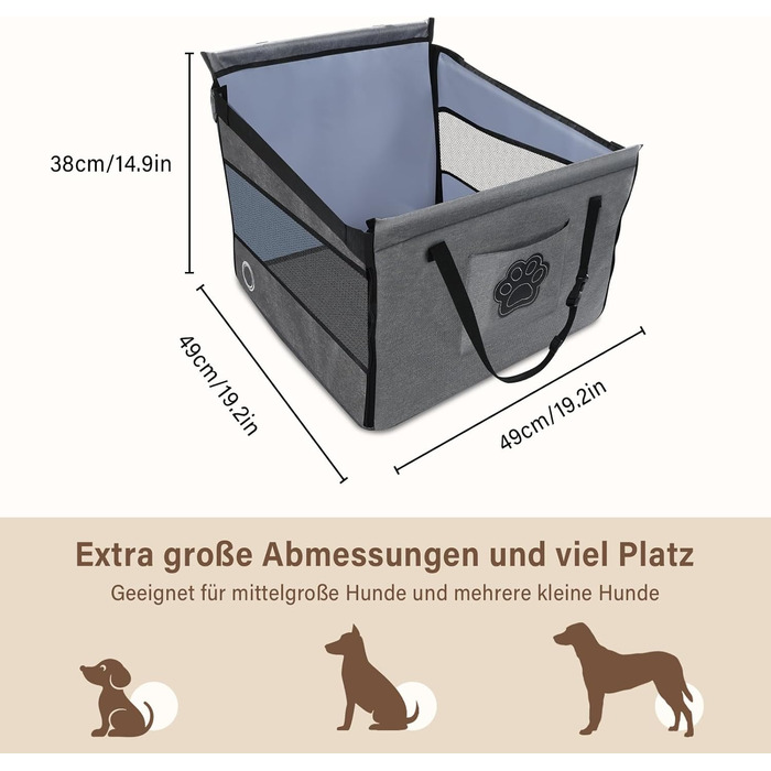 Автокрісло для собак середніх та маленьких порід – водовідштовхувальне, сіре. З безпечним ременем та сіткою. Зручне та компактне.