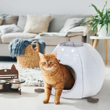 Кішка Будиночок-Печеричка для котів, сірий, 40x40x35 см, з м'якою подушкою Sherpa, M