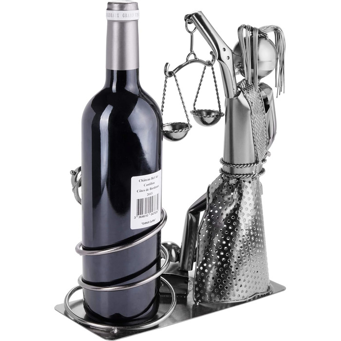 BRUBAKER Wine Bottle Holder Justice with Snake - Metal Sculpture Bottle Stand - Metal Figure Wine Gift for Lawyers, Judges, Attorneys, Law Firm - with Greeting Card
