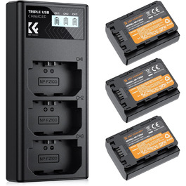 Акумулятор K&F Concept NP-FZ100 (3 шт) з зарядним пристроєм на 3 слоти, 2280mAh для Sony Alpha A7III, A7IV, A7R III/A7R3, A7RIV, A7RV, A7C, A7S III/A7S3, A9, A9II, A6600, A9R, FX3, FX30