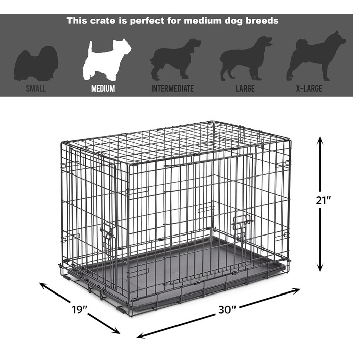 Кія Hundebox B24 для собак, 61 см, для малих порід, з однодверним доступом, витривала, з піддоном, захистом для підлоги та патентованими функціями (76 x 51 x 53 см, 2 двері)