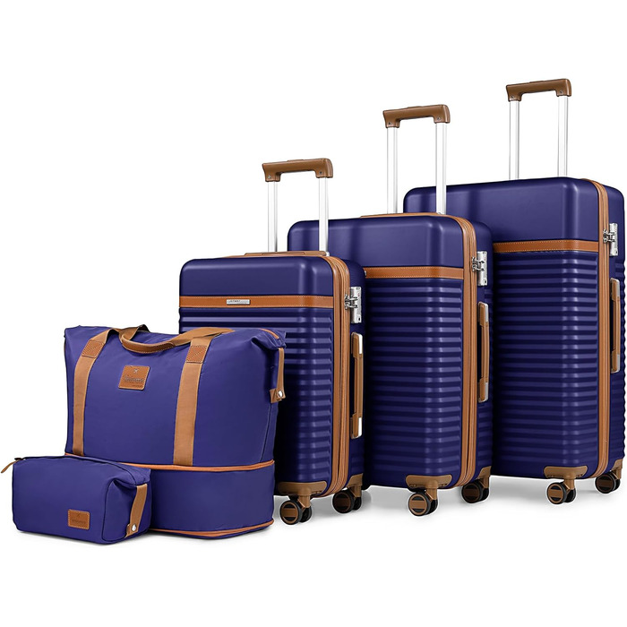 Набір валіз Joyway 5шт з ABS пластику, розширюваний, з TSA-замком, 4 колеса, 1 сумка, 1 органайзер, темно-синій