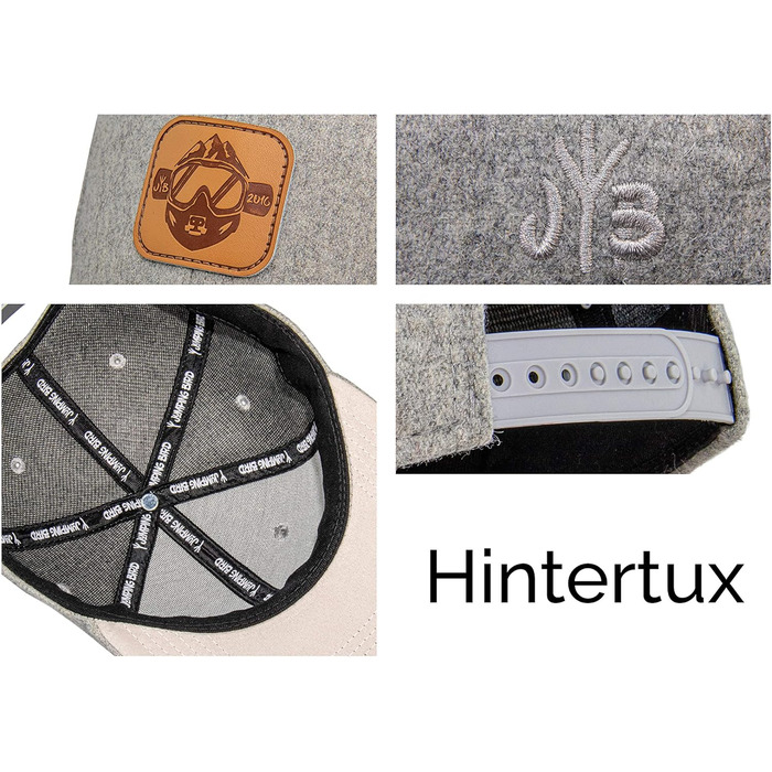 Кепка бейсболка Jumping Bird • Знімна кепка-снуд • Фетр, унісекс, сірий • Легко миється