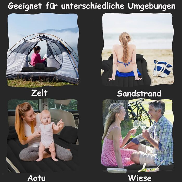 Надувний матрац Vinteky для автомобіля з електричним насосом, 140x90x45 см, чорний (для кемпінгу, подорожей)