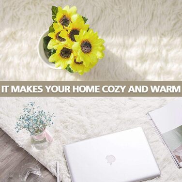 Пухкий килим з високим ворсом для спальні та вітальні, 80x120 см та 160x230 см, білий, антиковзаюча підкладка, легко миється