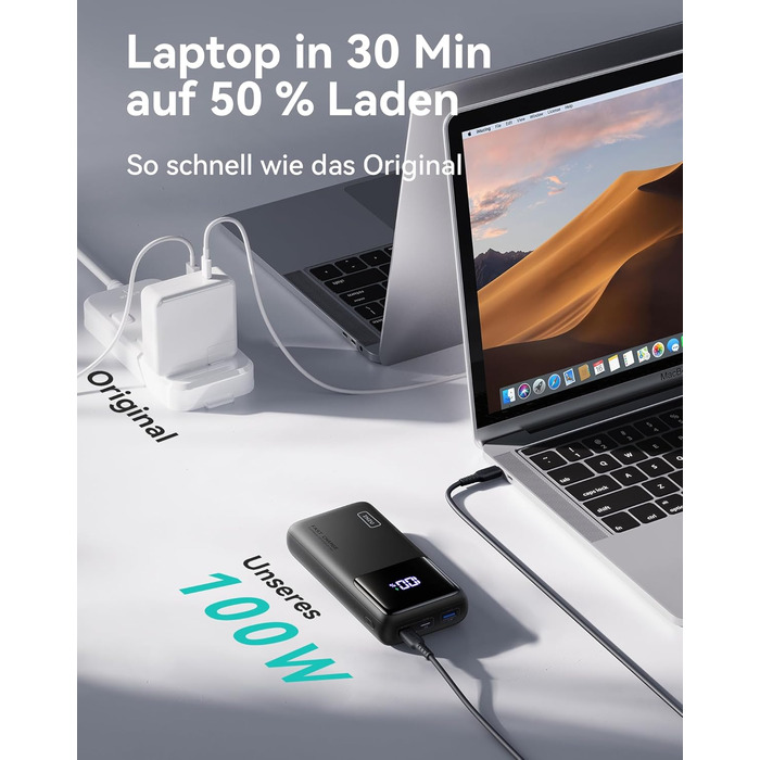 Портативний зарядний акумулятор INIU 100W 25000mAh з USB-C, сумісний з MacBook, iPad, iPhone, DJI та іншими пристроями. Чорний