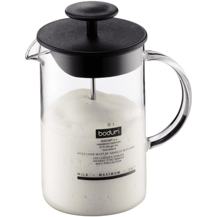 Bodum Latteo - спінювач молока з ручкою з скла, чорний, 18см, 15.6см, 10см