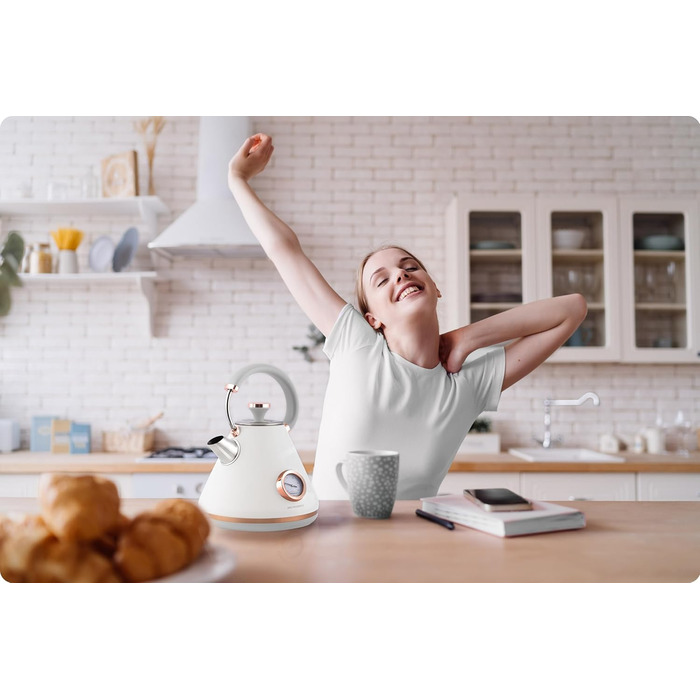 Елегантний чайник Berdsen BD-701 з термометром, 1.7L (білий)