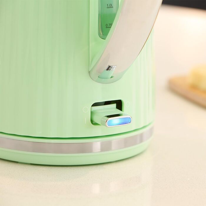 Russell Hobbs Kettle [1.7L 2400W] Eden White, Stainless Steel Accents (removable scale filter, lid opening with a push of a button, water level indicator, illuminated switch, BPA free) Teakettle 27360-70 (Pistachio)