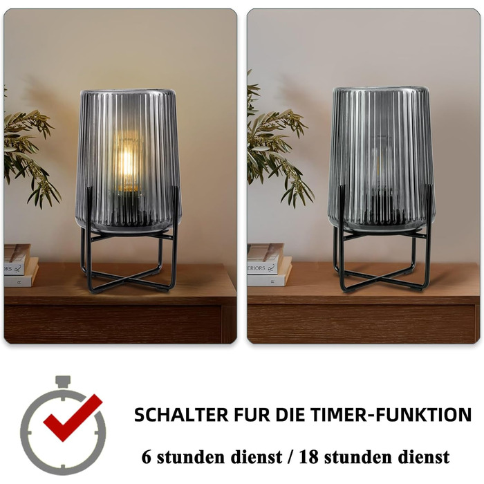 Настільна лампа бездротова, вінтажна, з таймером, акумуляторна LED лампа настільна, для дому та вулиці, сіра, розмір L