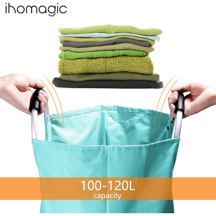 IHOMAGIC Великий кошик для білизни 120 л, складаний, з ручками, для подорожей, мішок для прання, зберігання одягу, XL, синій, 43x43x79 см