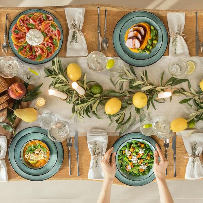 Набір посуду Twinzee Steingut (24 частини) для 6 осіб: тарілки та миски, сервіз з каменю, колекція Riviera Sage