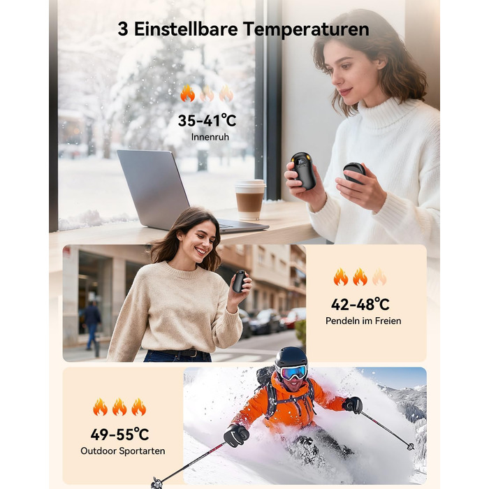 Електричні грілки для рук 6000 mAh, 2 шт. Ultra Light з магнітною двосторонньою системою нагріву, LCD-дисплеєм, 12+ годин, 35°C-55°C, багаторазові для дітей, для гольфу/кемпінгу, чорні