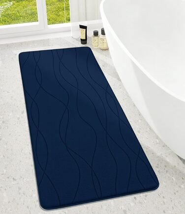 Килимок для ванної кімнати chakme з ефектом пам'яті (Memory Foam), протиковзкий та вбираючий підкладник під душ, 60x150 см, темно-синій