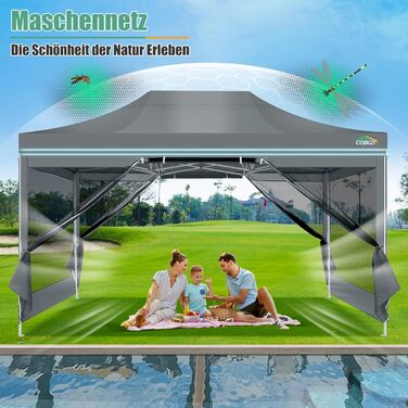 COBIZI Pavilion 3x3m Foldable, Waterproof & Winterproof – Stable Garden Tent with 23mm Steel Pipe, UV50+ and Mosquito Nets for Camping/Parties + Carry Bag (Gray, 3mx4.5m)