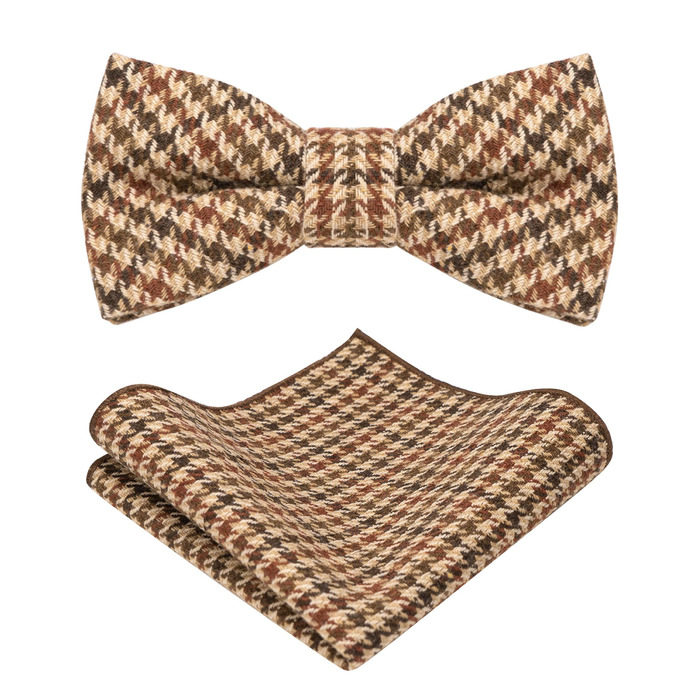 Метелик чоловічий JEMYGINS вовняний однотонний, з нагрудною хустинкою, для осені-зими, коричневий