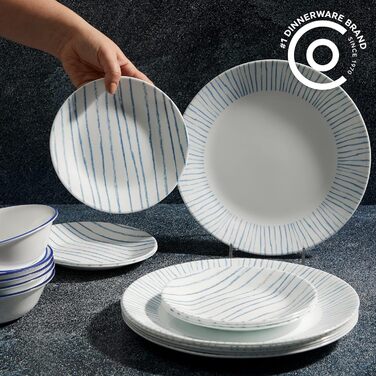 Corelle Сервіз 18 предметів для 6 осіб, посуд з Vitrelle, блакитний, стійкий до сколів, для мікрохвильовки та посудомийної машини