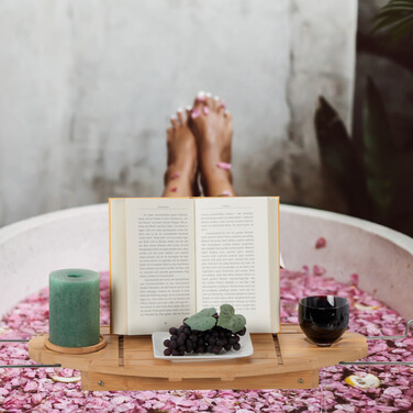 Relaxdays Висувна полиця для ванни з бамбука