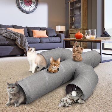 Cat Tunnel Toy, Collapsible Cat Tunnel for Indoor Cats, Interactive Peek-a-Boo Hole, Pet Tunnel with Cat Wand Toy (Cactus Shape, L-120CM, Dia-30CM)
