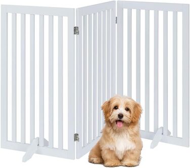 Захисний бар'єр для собак Unipaws, без свердління, дерев'яний, розкладний, для захисту сходів, білий (3 елементи, 91 см)