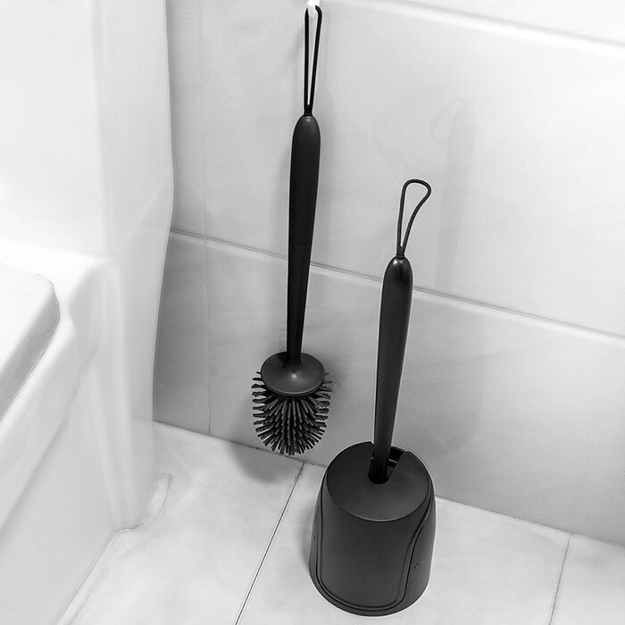 Набір для туалету: щітка з тримачем, силіконова щітка для унітазу, довга ручка, швидке висихання, настінний/підлоговий монтаж (білий та чорний)