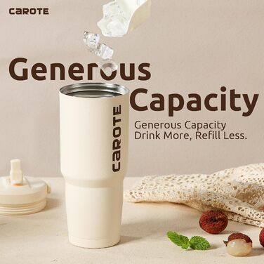 CAROTE Stainless Steel Water Bottle with Straw 960ml, Vacuum Thermos Bottle with Flexible Lid, Leak-Proof, BPA-Free, Double-Walled Insulated Bottle for Hot and Cold Drinks (White)