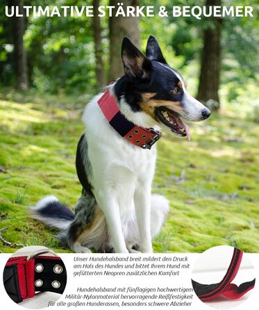 Dog Collar for Large Dogs - 5 cm Wide Collar with Handle for Extra Large Dog Breeds, Soft Padded Neoprene Nylon Dog Collar for Large Dogs Big Dog Collar (43-56cm, Red)