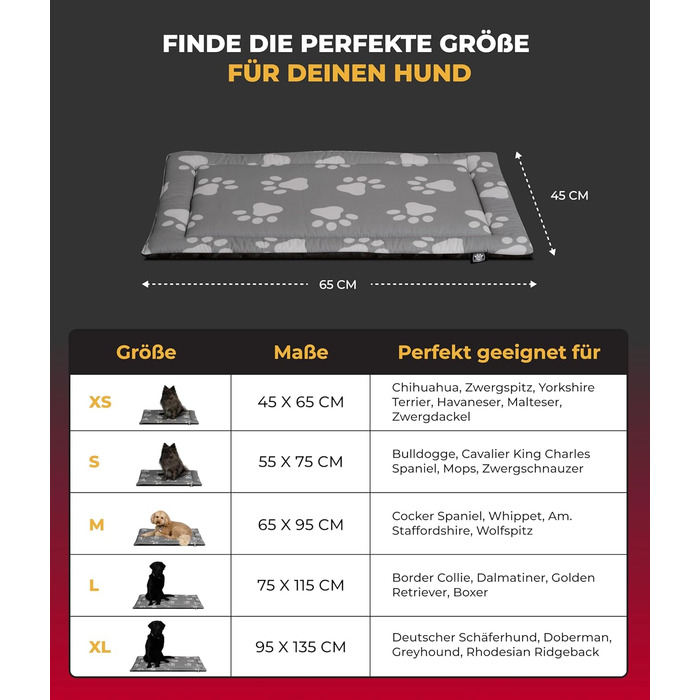 Літня собача ковдра HS-Hundebett® з бавовни з наповнювачем та антиковзким покриттям XS (45x65 см) – М'яка ковдра для собак на літо – Пральна та довговічна – Легка літня ковдра для собак – Лапка Антрацит, Виготовлено в Німеччині Лапка Антрацит 45x65 см