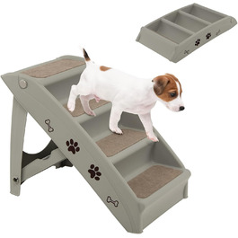COSTWAY 4-Step Pet Stairs with Carpet, Dog Stairs Plastic Cat Stairs Folding, Portable Dog Ramp Pet Stairs for Dogs and Cats, Pet Ramp for Climbing and Scratching (Gray)