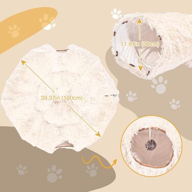 Cat Tunnel with Central Cushion, Soft Cat Toy Round Multi-Function Cat Bed - (Beige)