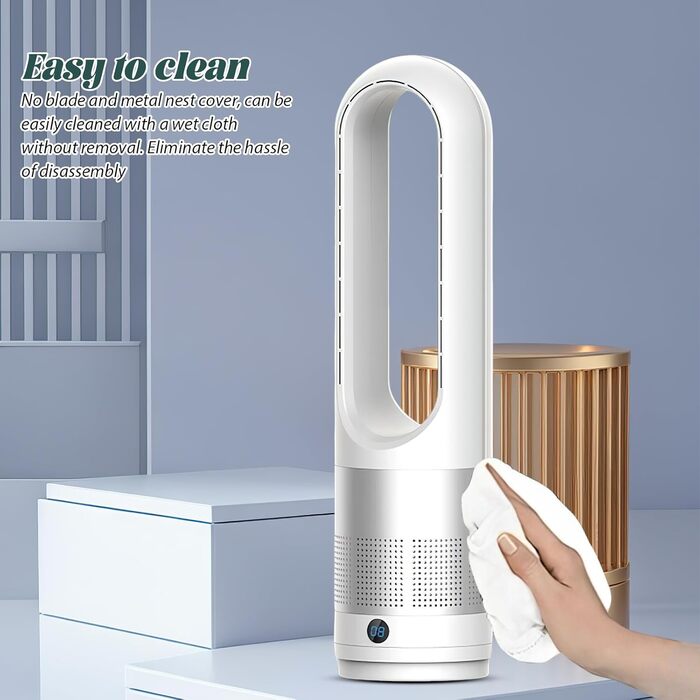 Турбовентилятор без лопатей 56 см, 4000-5600 об/хв, тихий DC мотор, з пультом, осциляція 80°, таймер 8 год (срібний)