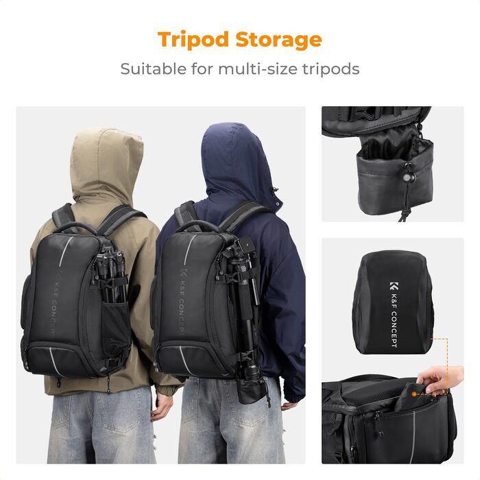 Фоторюкзак K&F Concept 25L: Водонепроникний рюкзак для фототехніки з захистом від дощу, відділенням для ноутбука 16 дюймів (чорний)