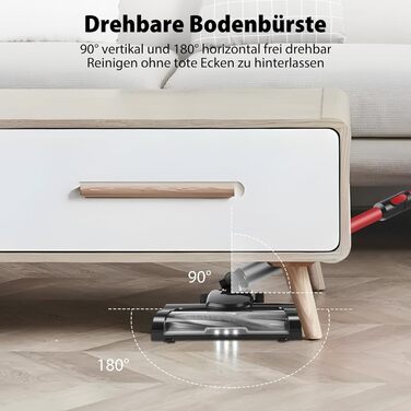 Бездротовий акумуляторний пилосос з антизаплутувальною насадкою, фільтрація 99,999%, для автомобіля та будь-яких поверхонь (червоний, незнімний акумулятор)