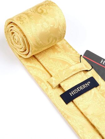 HISDERN Комплект краватки та нагрудного хустинки для чоловіків на весілля, Пазлі, жаккард, однотонні кольори, G-gold-4