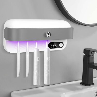 Bestcool Toothbrush Holder Wall Mount, UV Toothbrush Sterilizer with 4 Brush Slots, UVC Sterilization & Drying Electric Toothbrush Holder for Baby & Family, Bathroom Organizer