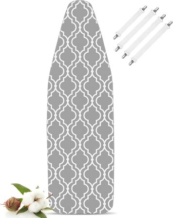 Глянець для прасувальної дошки LaFleurs® 150x50 см (XXL) – бавовна з комфортною підкладкою, фіксатор, для парових прасок, швидке прасування, сірий колір