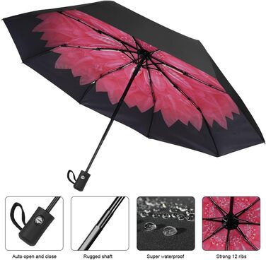 Стійкий до вітру туристичний парасолька з автоматичним відкриванням/закриванням, 8 спиць (червоний)