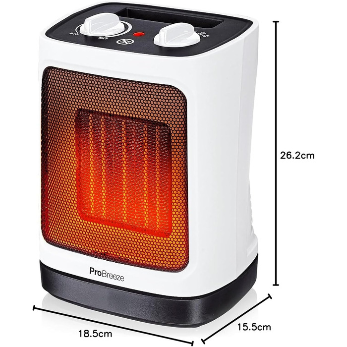 Про Breeze 2000W керамічний міні-нагрівач з автоматичною осциляцією, 2 режими, тихий, для вітальні, офісу, тераси - білий